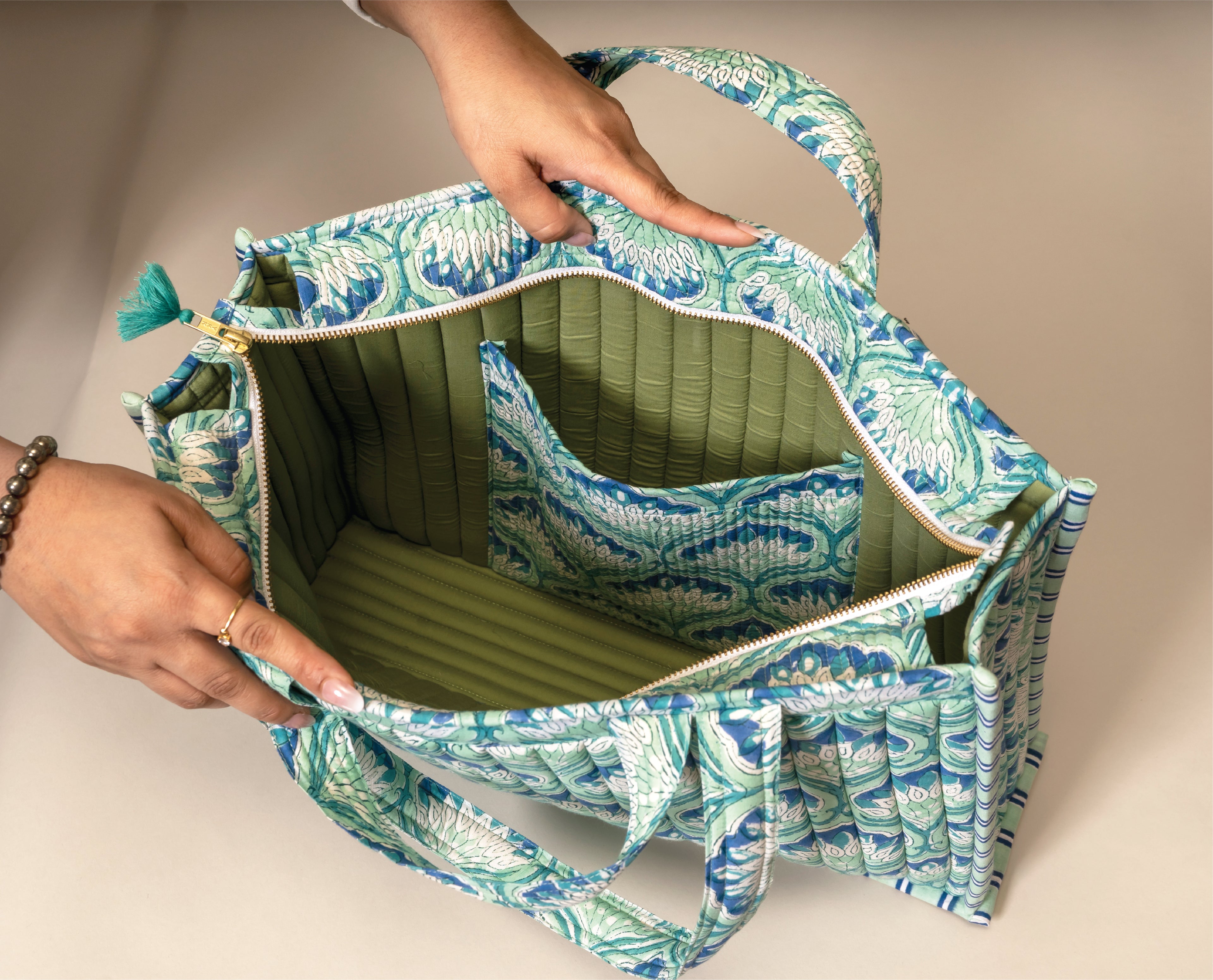 Aesthetic AF - Handblock Printed Quilted Tote Bag