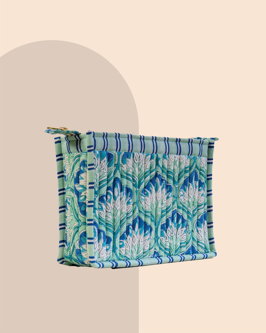 Aqua Bloom - Handblock Printed Quilted Pouch Trio