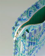 Aqua Bloom - Handblock Printed Quilted Pouch Trio