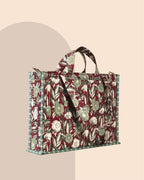 Berry Pretty- Handblock Printed Quilted Tote Bag