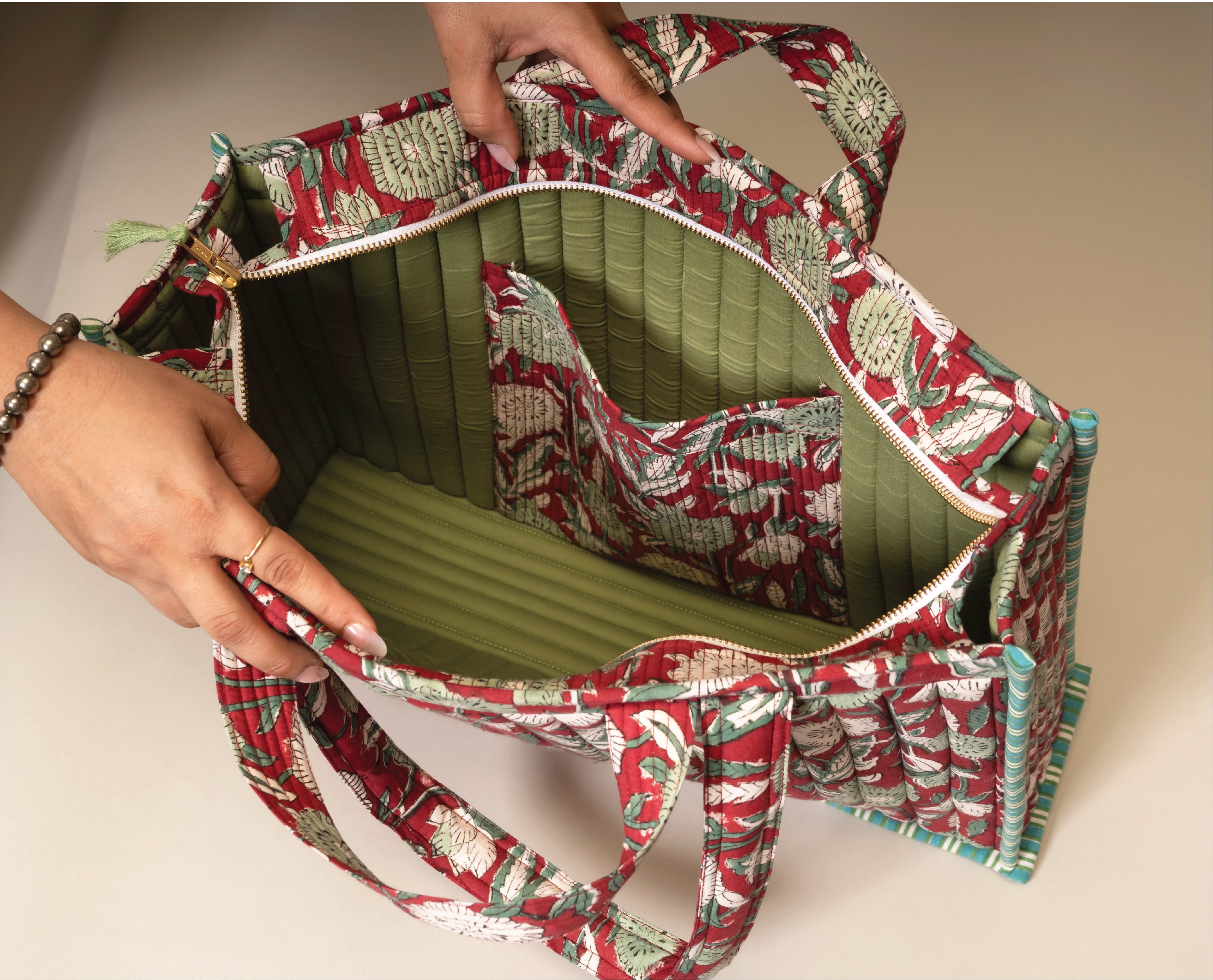 Berry Pretty- Handblock Printed Quilted Tote Bag