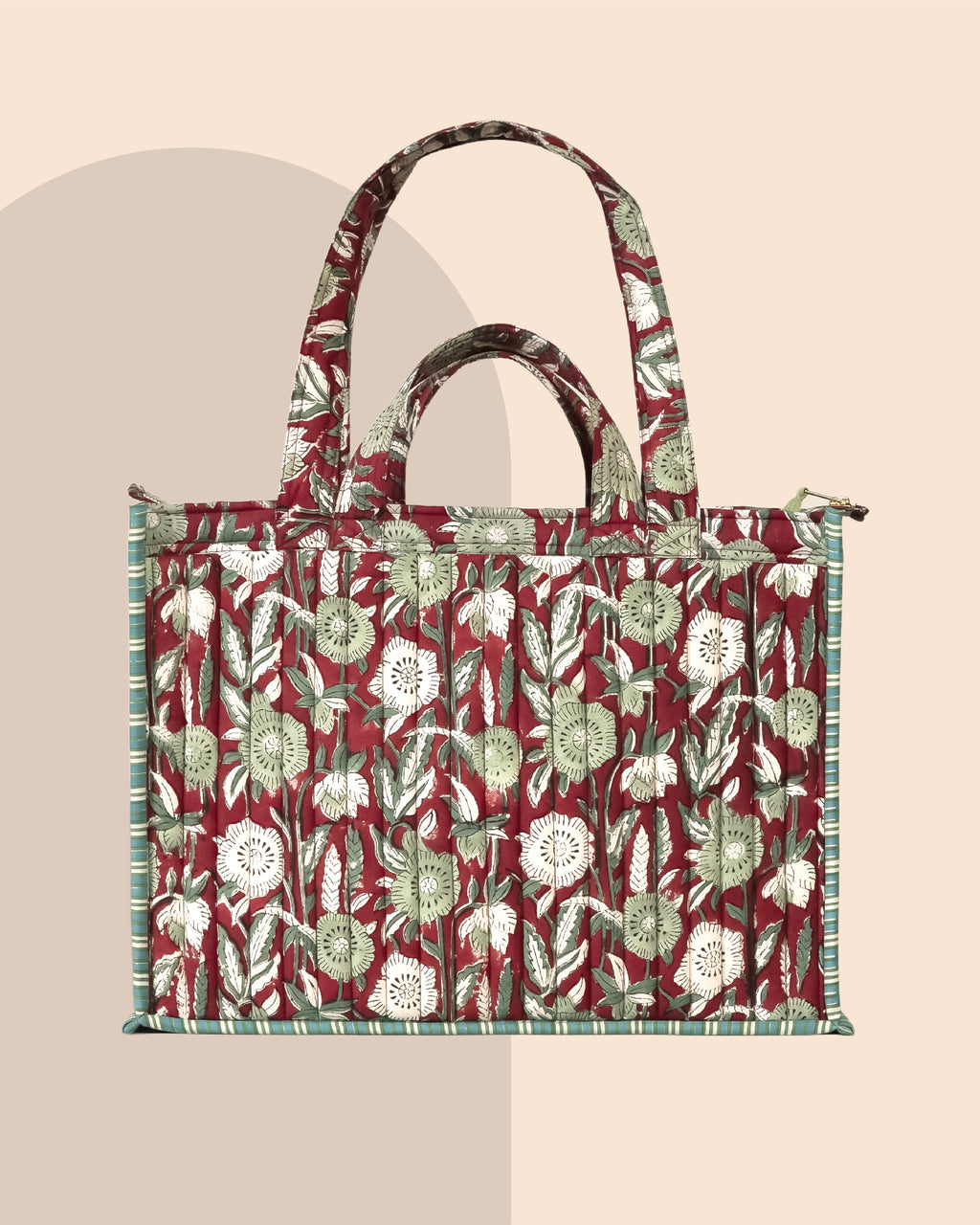 Berry Pretty- Handblock Printed Quilted Tote Bag
