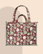 Berry Pretty- Handblock Printed Quilted Tote Bag