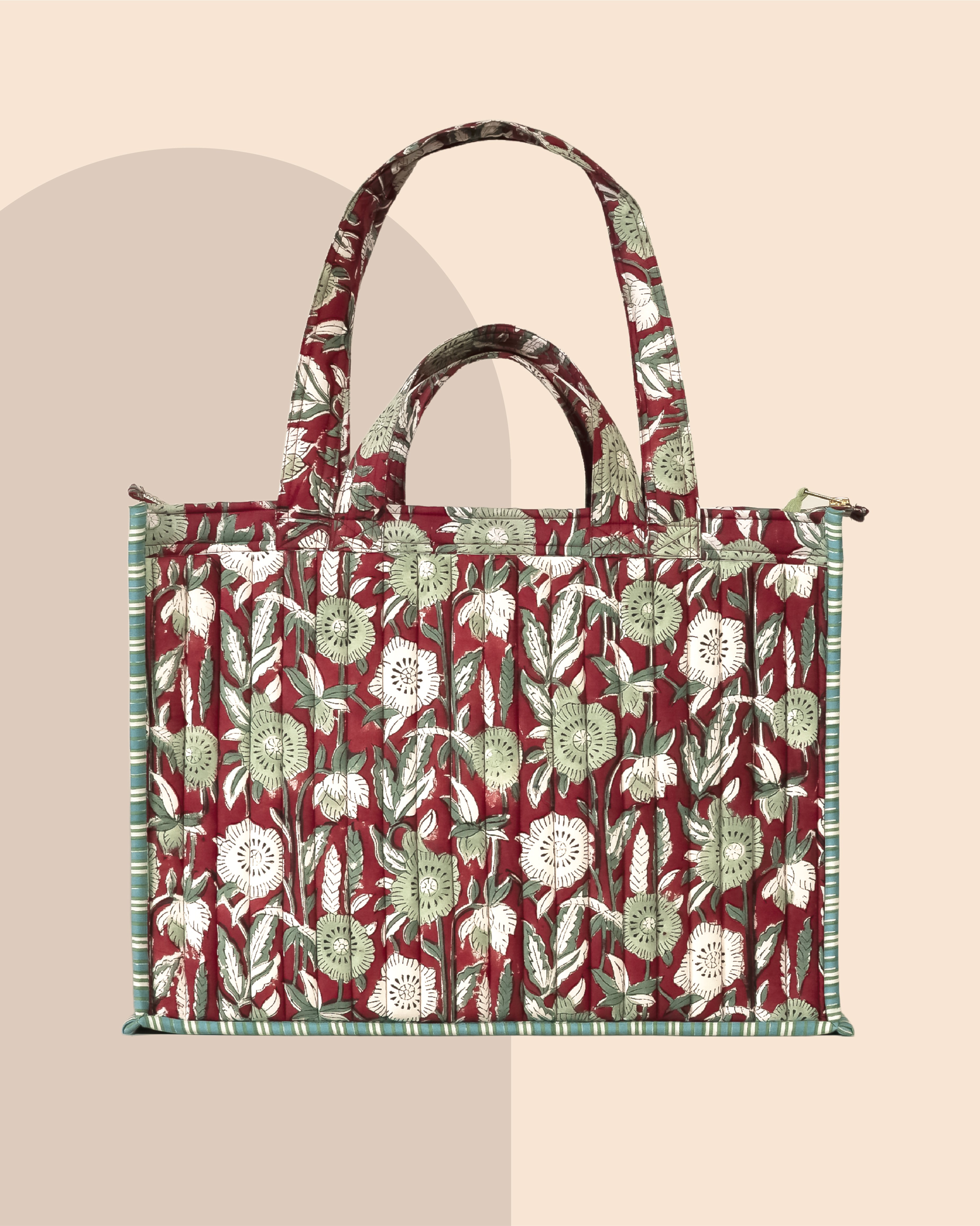 Berry Pretty- Handblock Printed Quilted Tote Bag