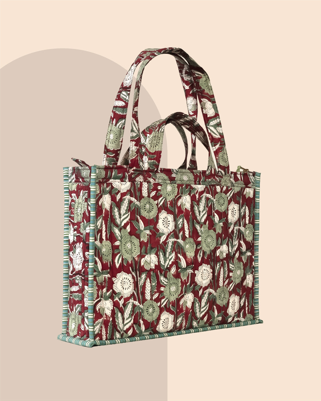 Berry Pretty- Handblock Printed Quilted Tote Bag