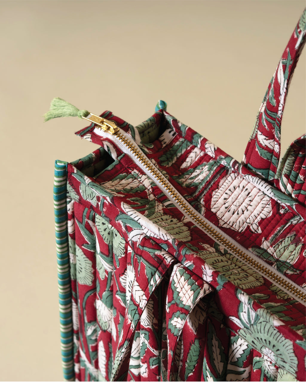 Berry Pretty- Handblock Printed Quilted Tote Bag