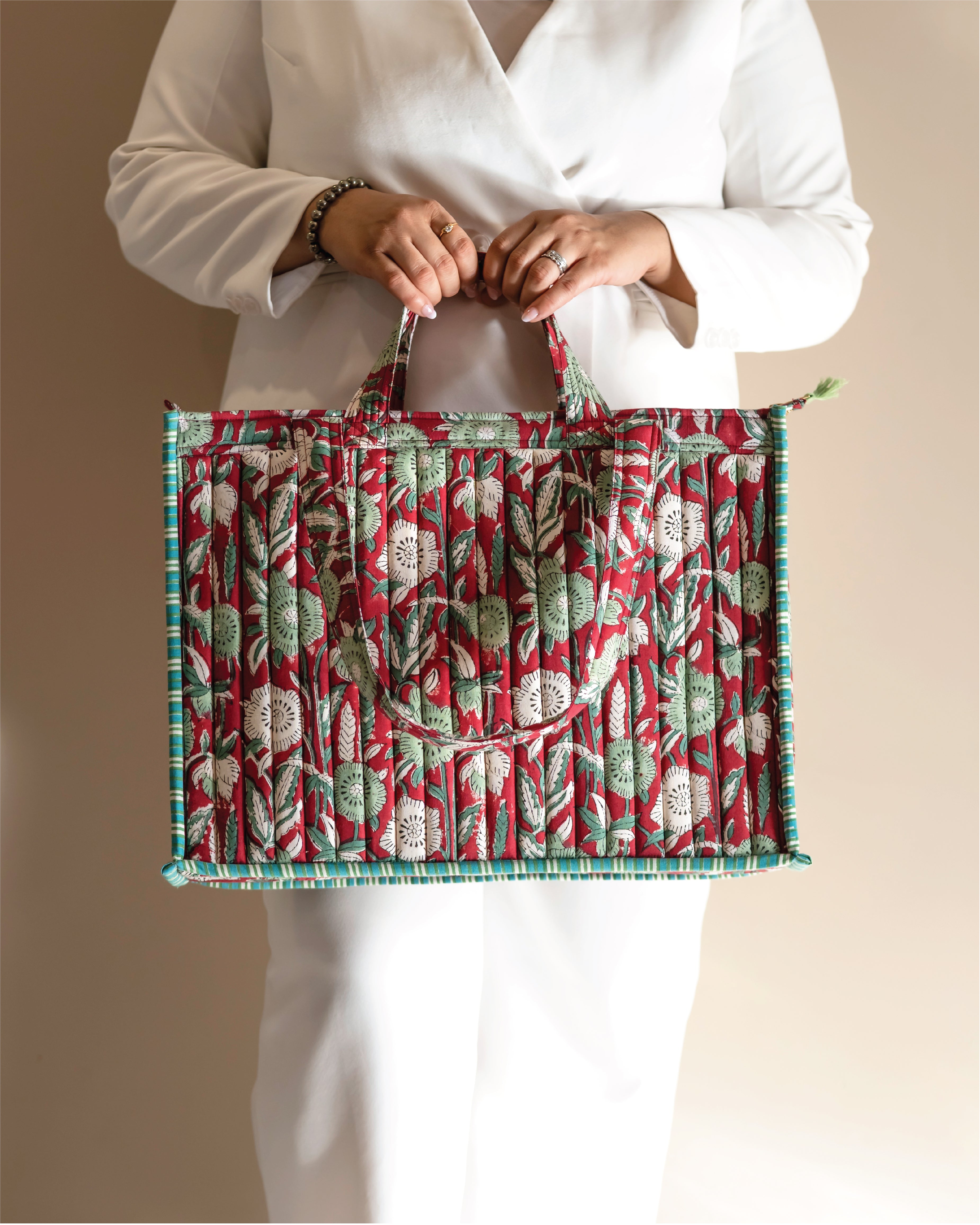 Berry Pretty- Handblock Printed Quilted Tote Bag