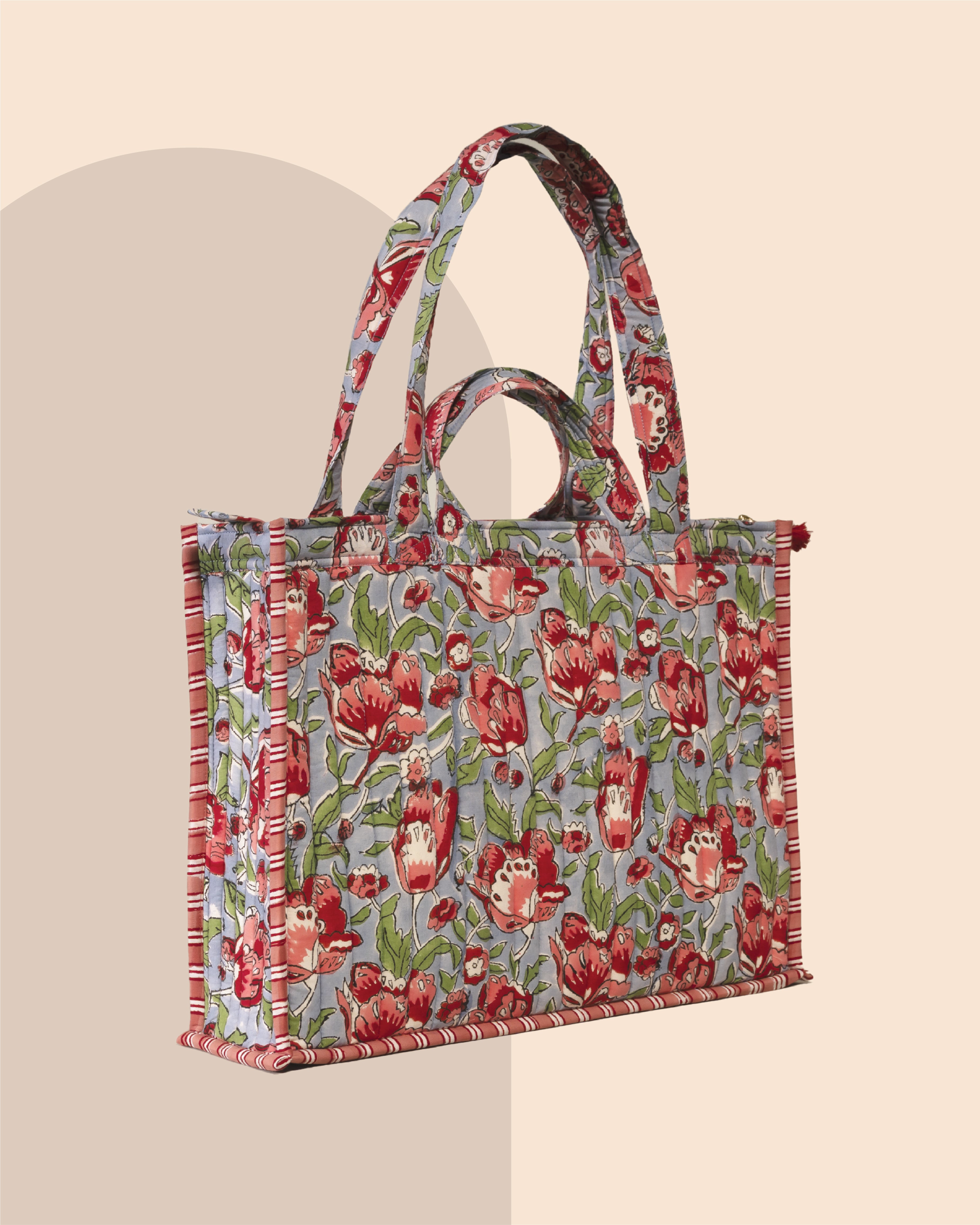 Bloomzilla - Handblock Printed Quilted Tote Bag