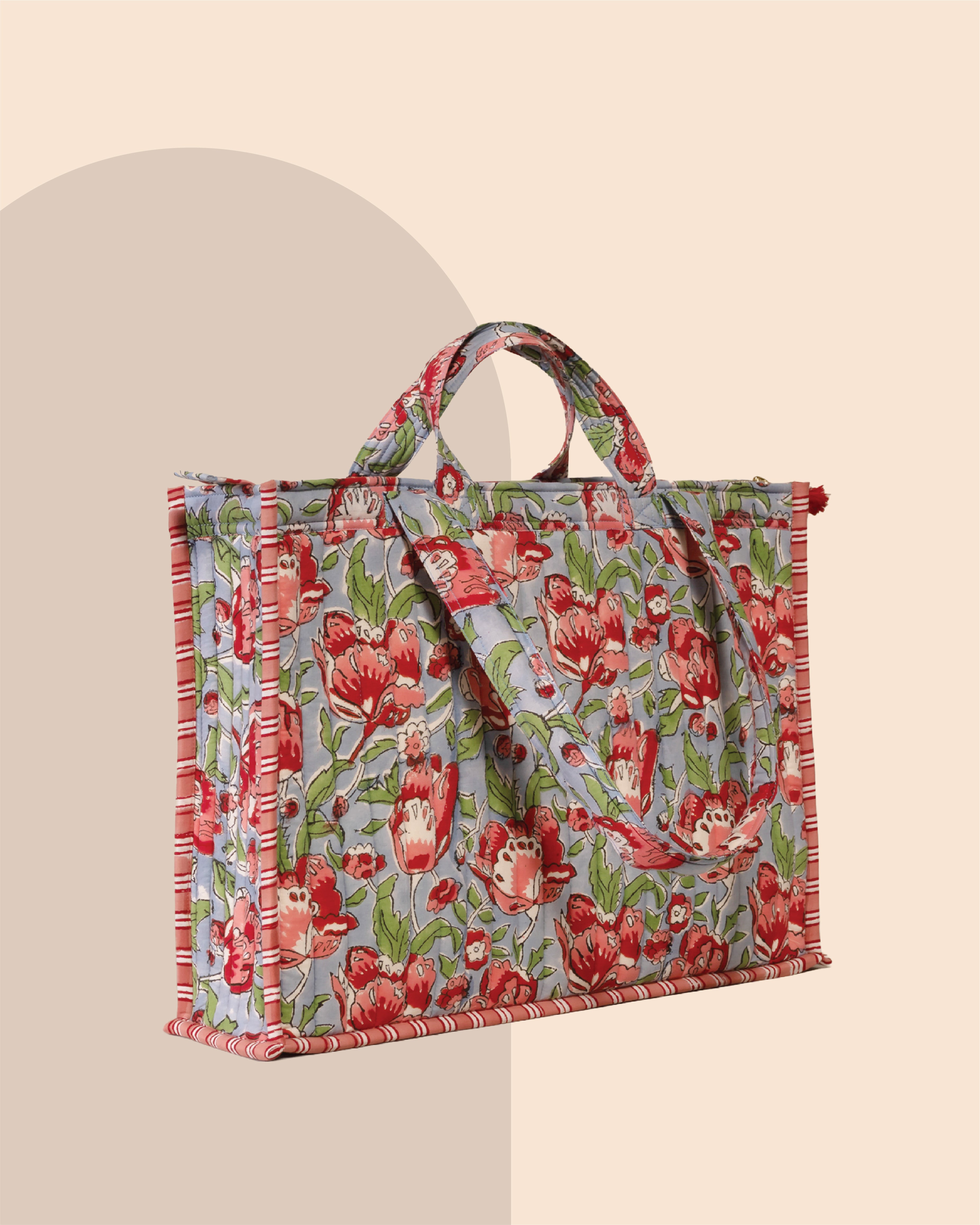 Bloomzilla - Handblock Printed Quilted Tote Bag