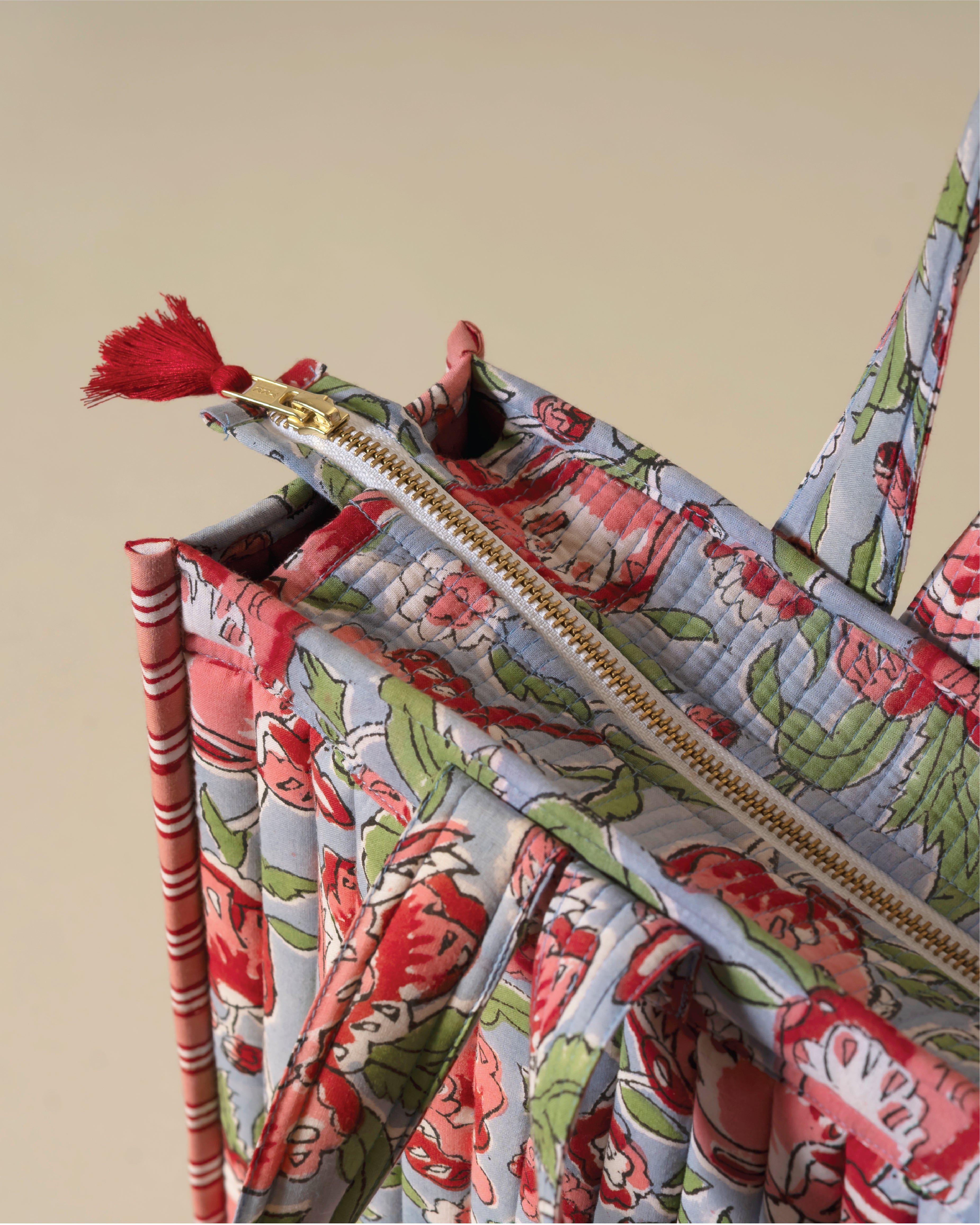 Bloomzilla - Handblock Printed Quilted Tote Bag