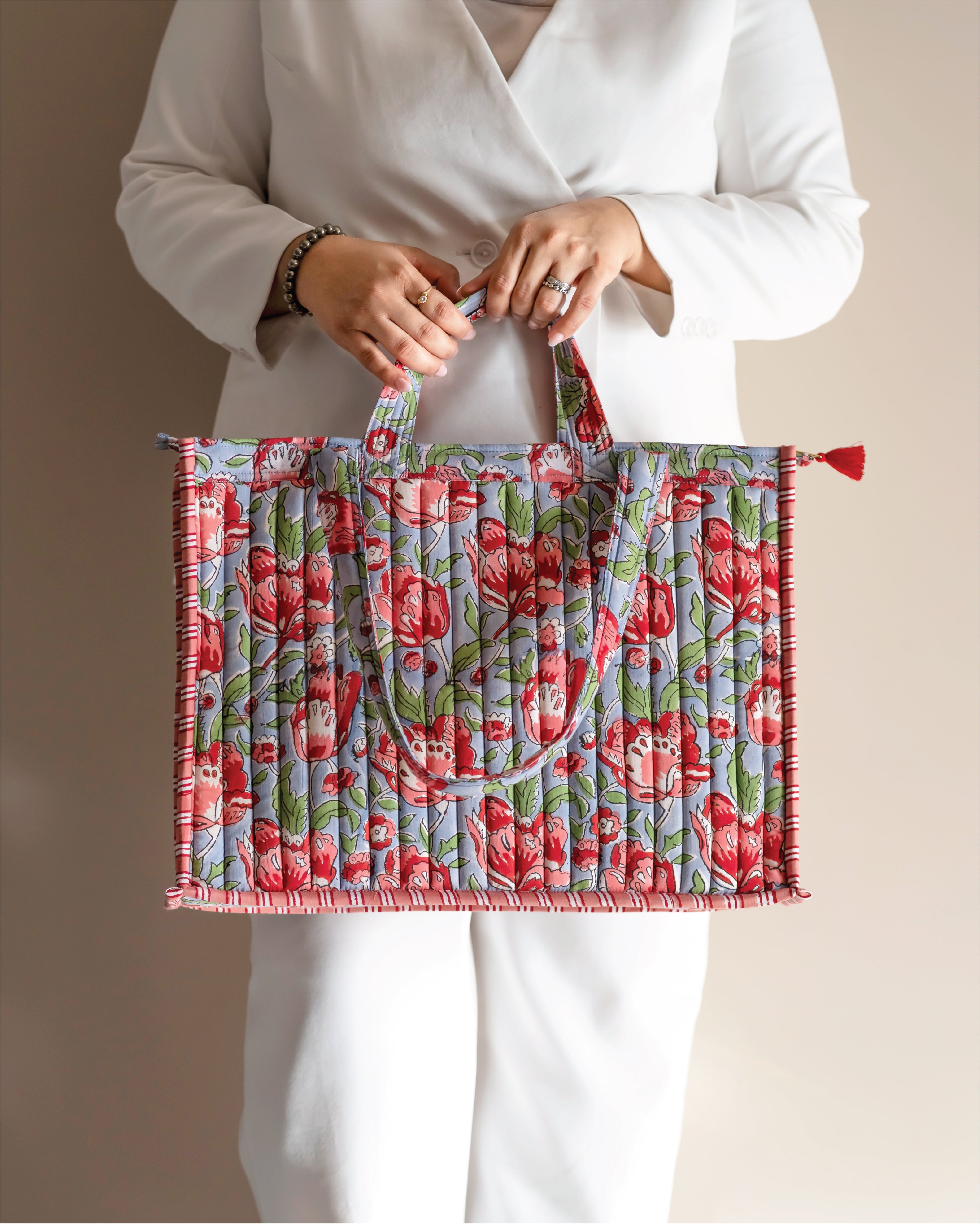 Bloomzilla - Handblock Printed Quilted Tote Bag