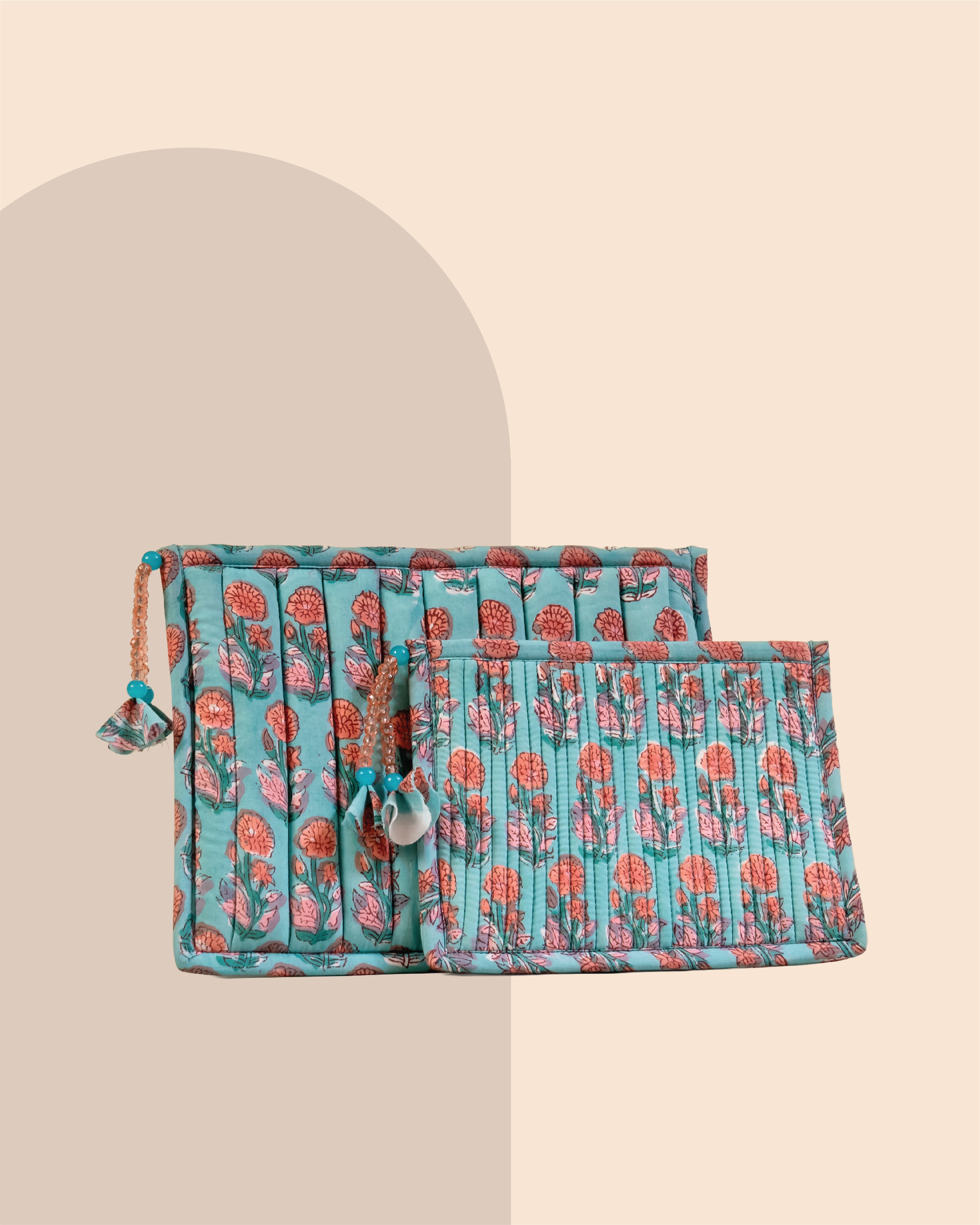 Blueberry Blossom - Handblock Printed Quilted Pouch Trio