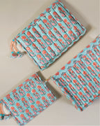 Blueberry Blossom - Handblock Printed Quilted Pouch Trio