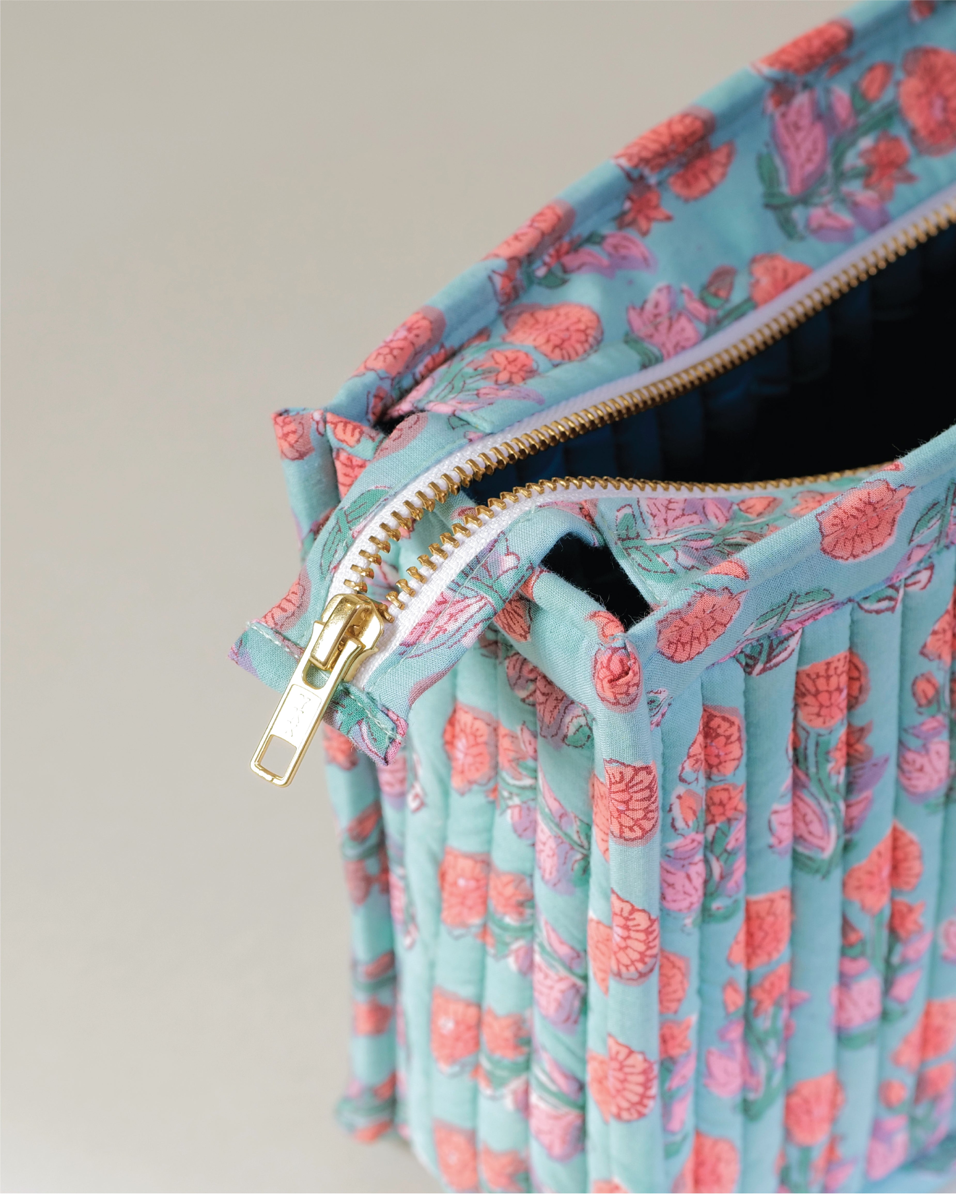 Blueberry Blossom - Handblock Printed Quilted Pouch Trio