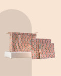 Blush Bloom- Handblock Printed Quilted Pouch Trio