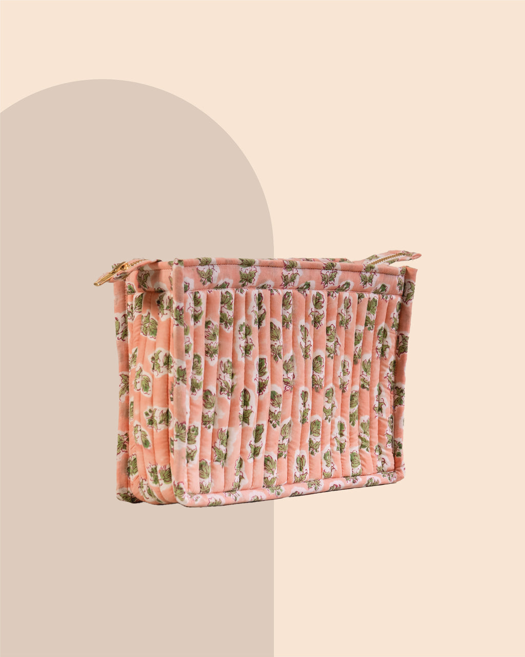 Blush Bloom- Handblock Printed Quilted Pouch Trio