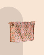 Blush Bloom- Handblock Printed Quilted Pouch Trio