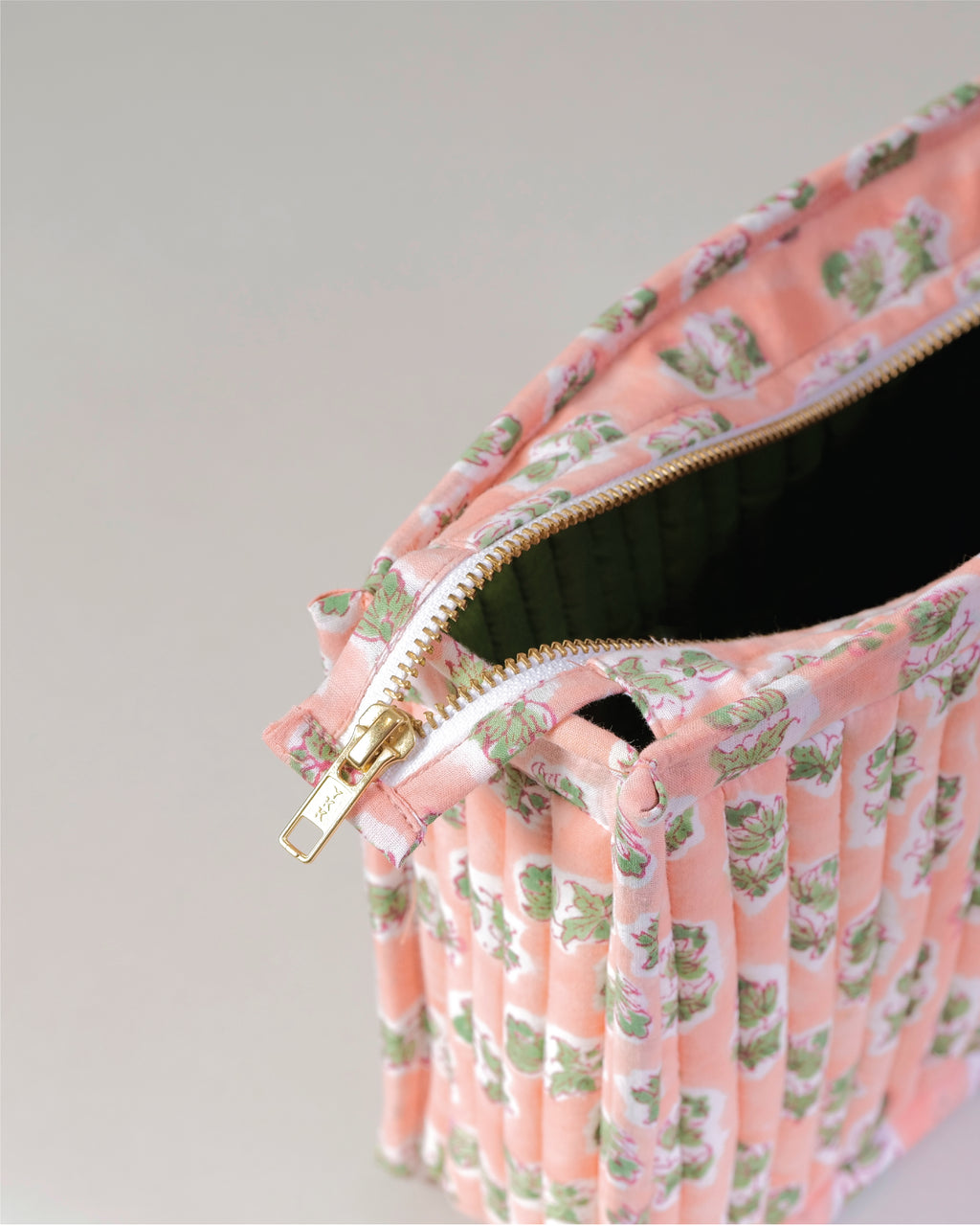 Blush Bloom- Handblock Printed Quilted Pouch Trio