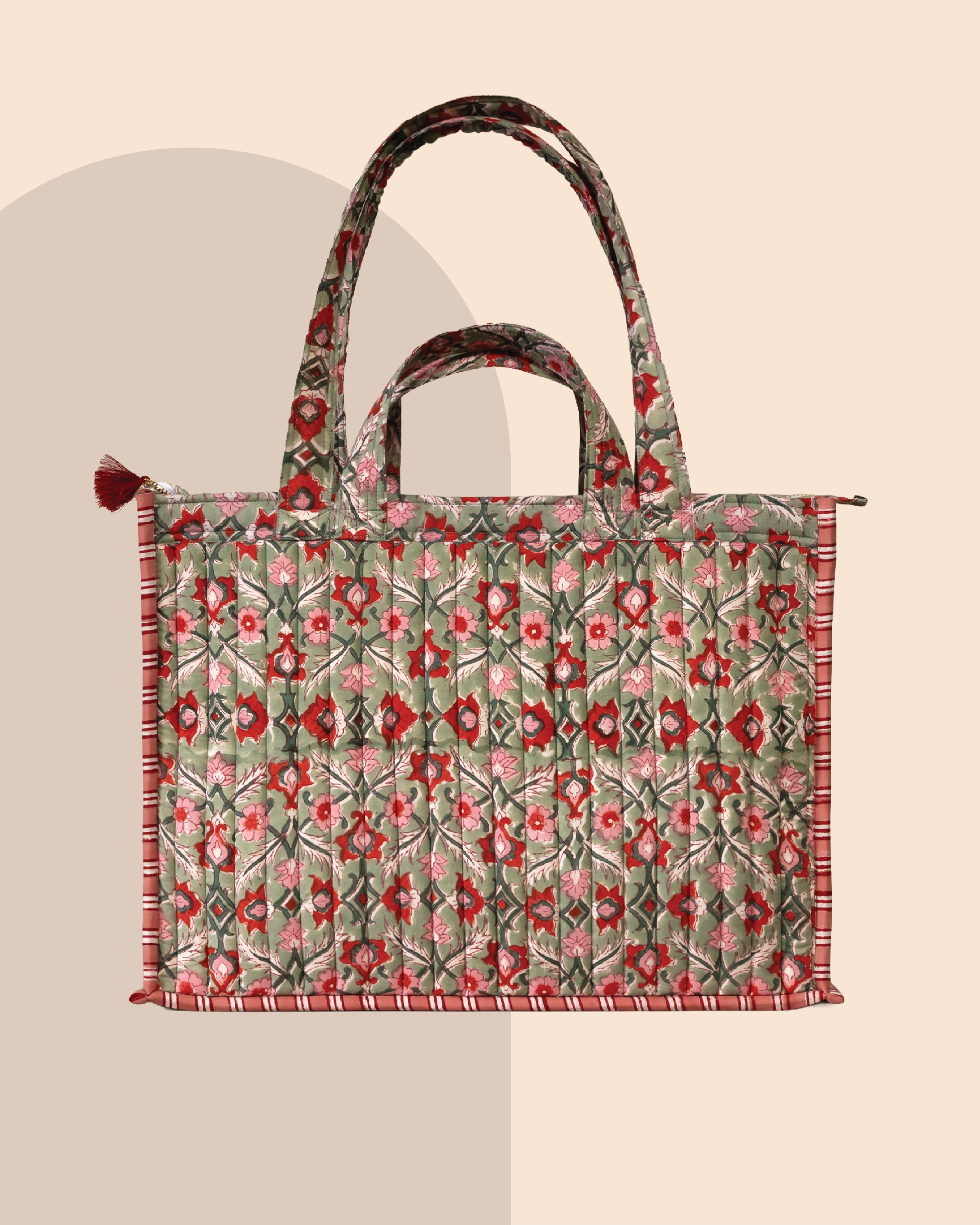 Blush Bazaar- Handblock Printed Quilted Tote Bag