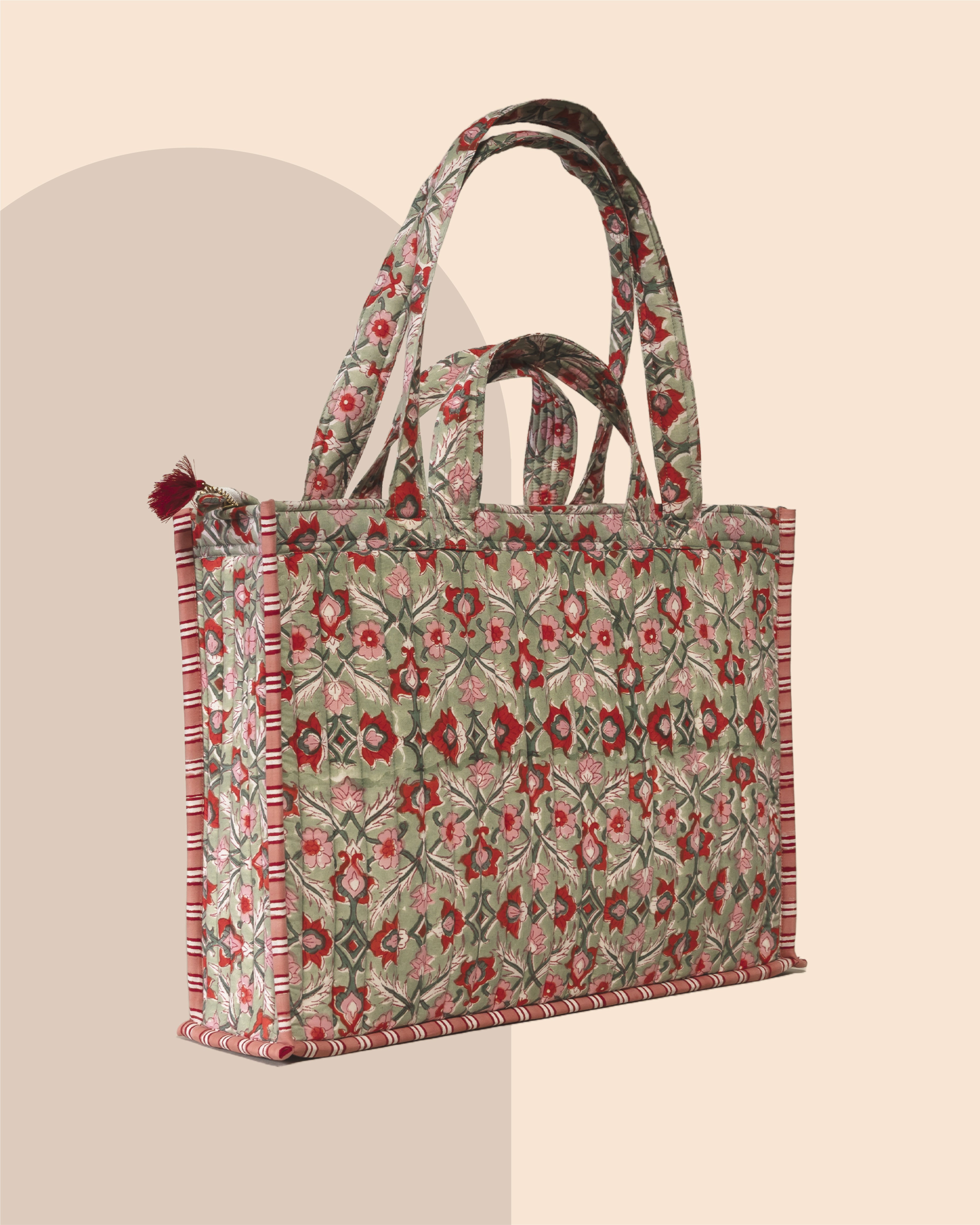 Blush Bazaar- Handblock Printed Quilted Tote Bag
