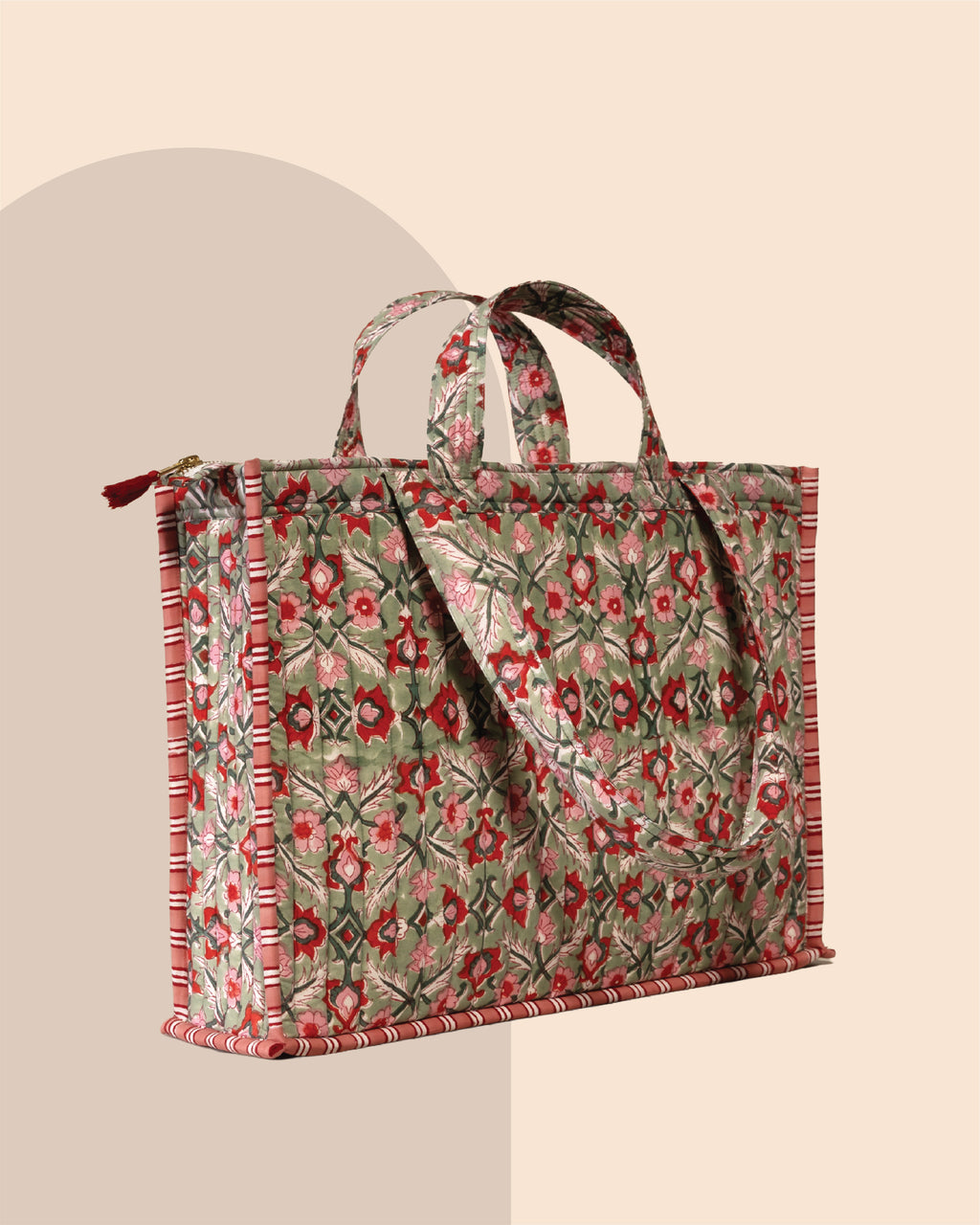 Blush Bazaar- Handblock Printed Quilted Tote Bag
