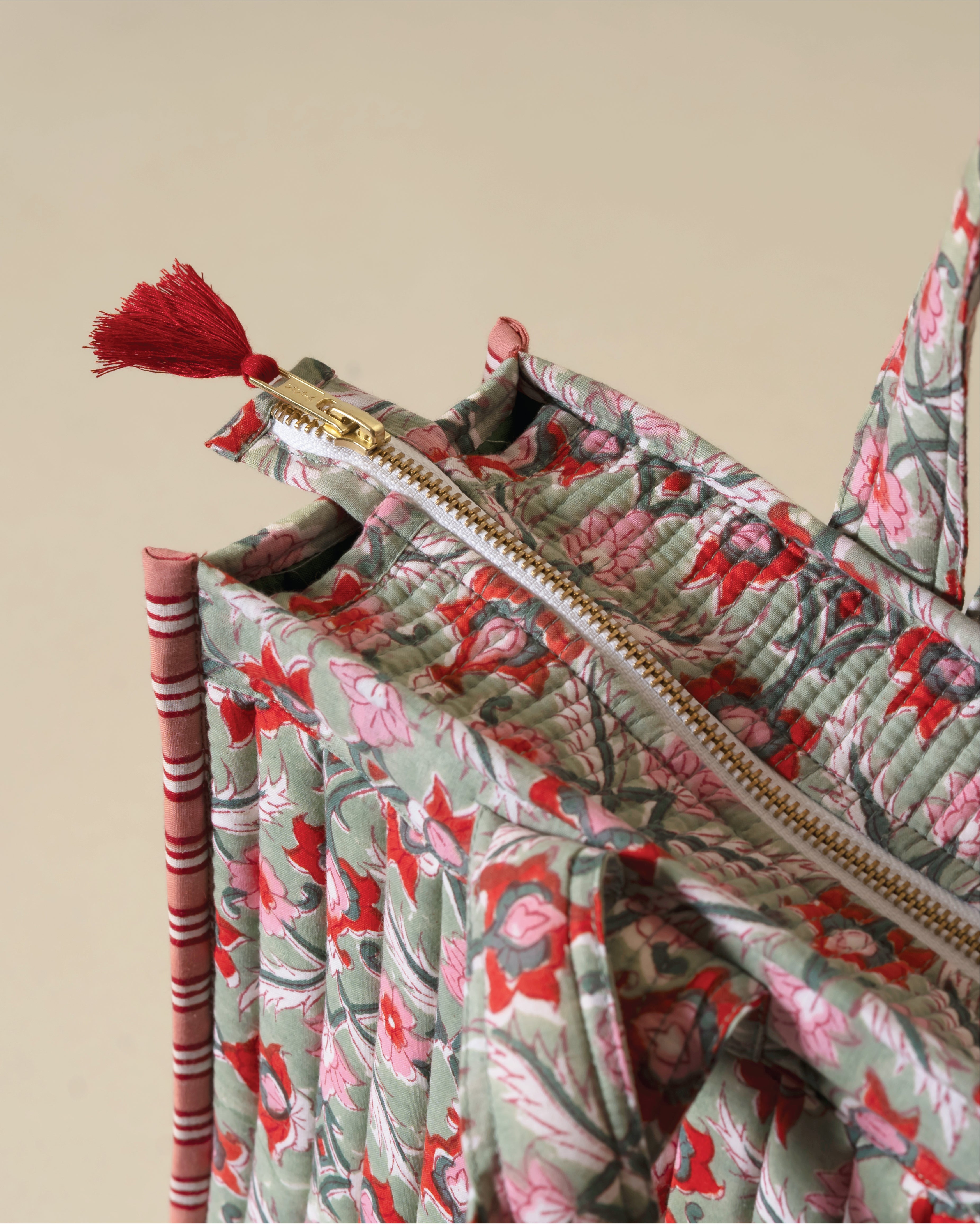 Blush Bazaar- Handblock Printed Quilted Tote Bag