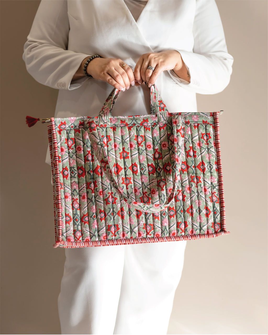 Blush Bazaar- Handblock Printed Quilted Tote Bag