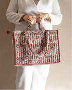 Blush Bazaar- Handblock Printed Quilted Tote Bag