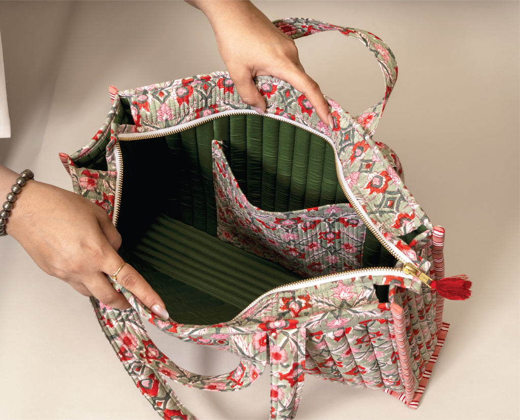 Blush Bazaar- Handblock Printed Quilted Tote Bag