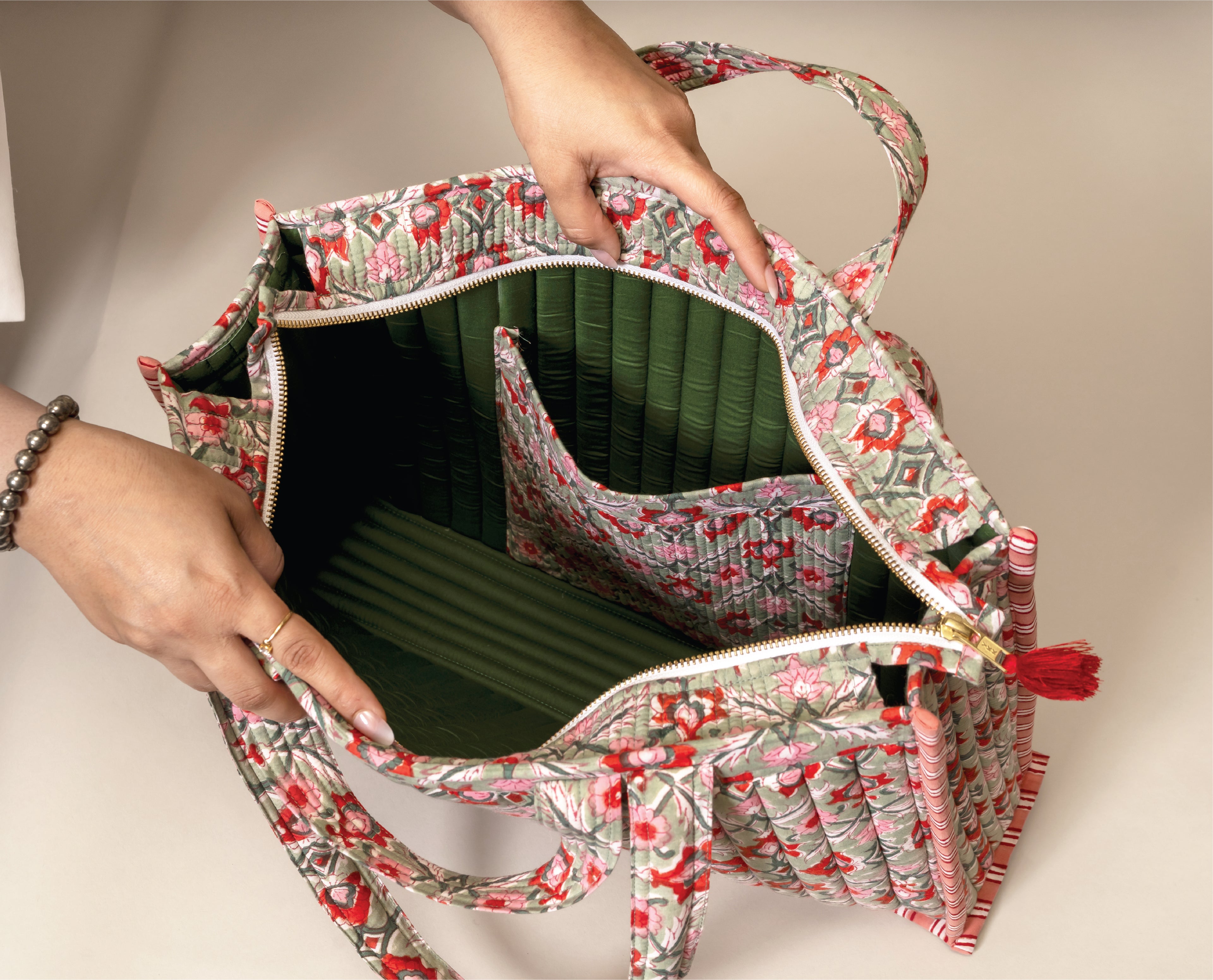 Blush Bazaar- Handblock Printed Quilted Tote Bag