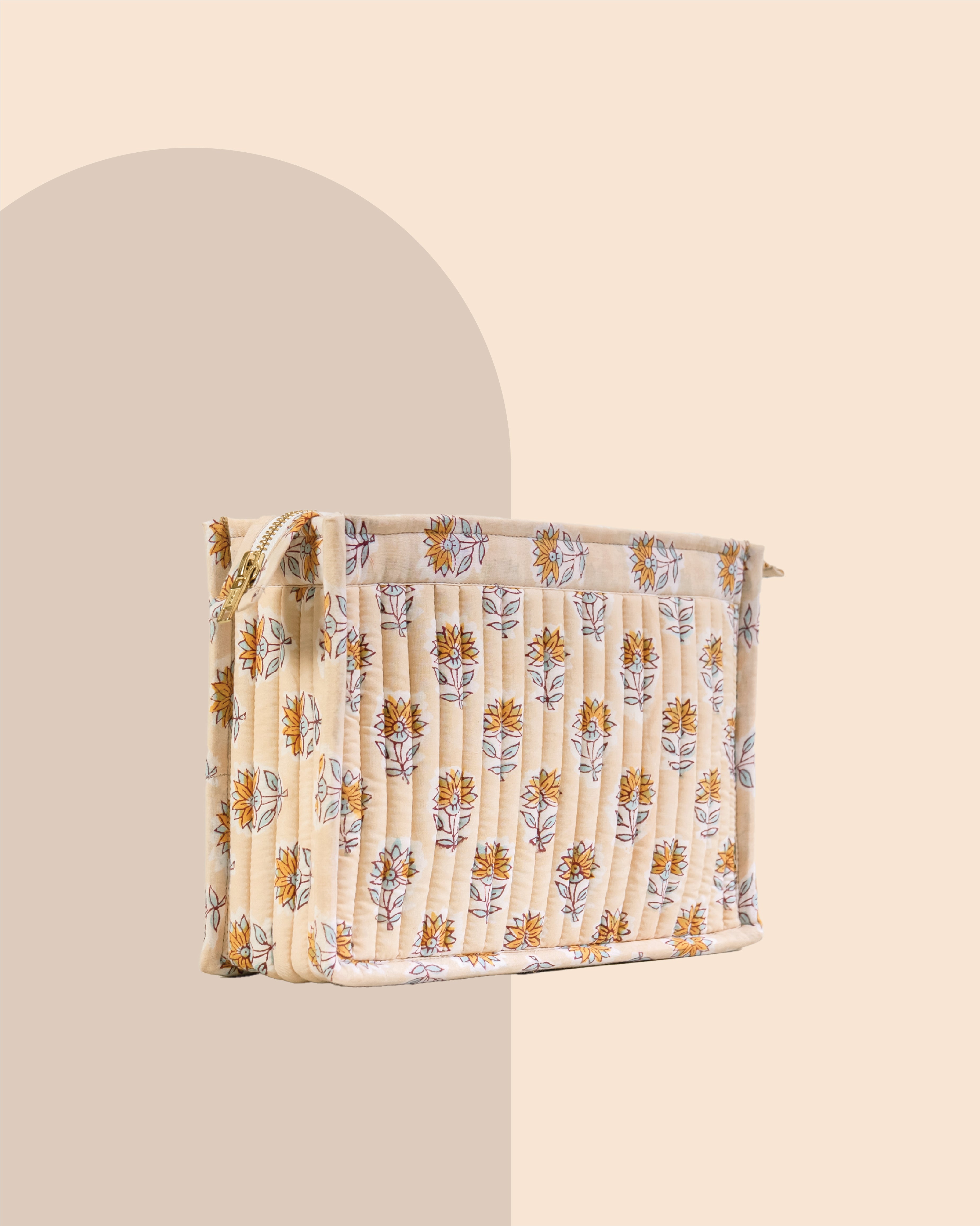 Buttercream Bloom - Handblock Printed Quilted Pouch Trio