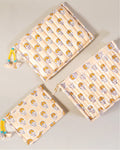 Buttercream Bloom - Handblock Printed Quilted Pouch Trio