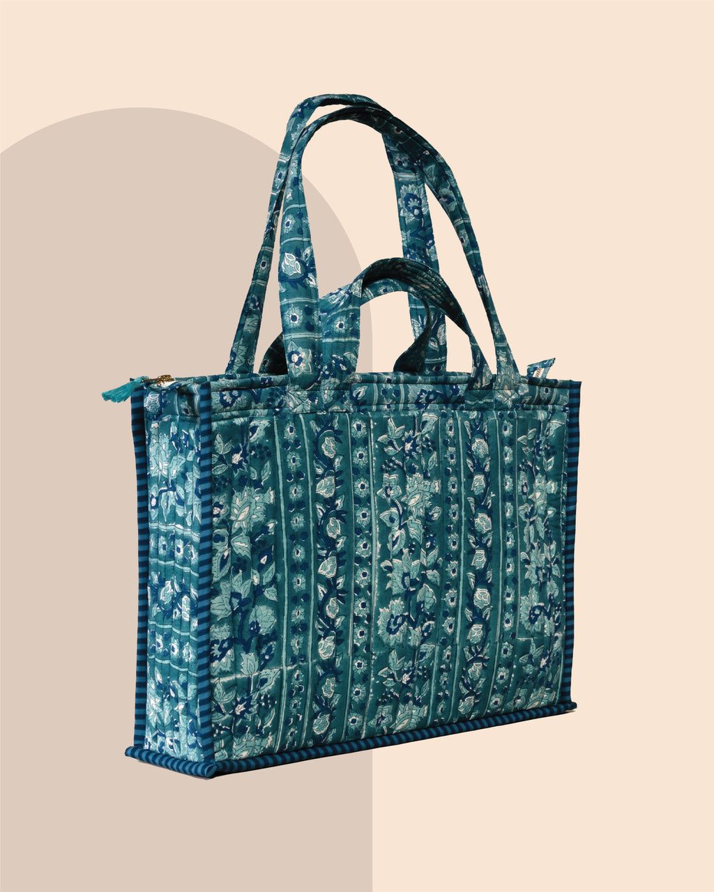 Coastal Crush - Handblock Printed Quilted Tote Bag