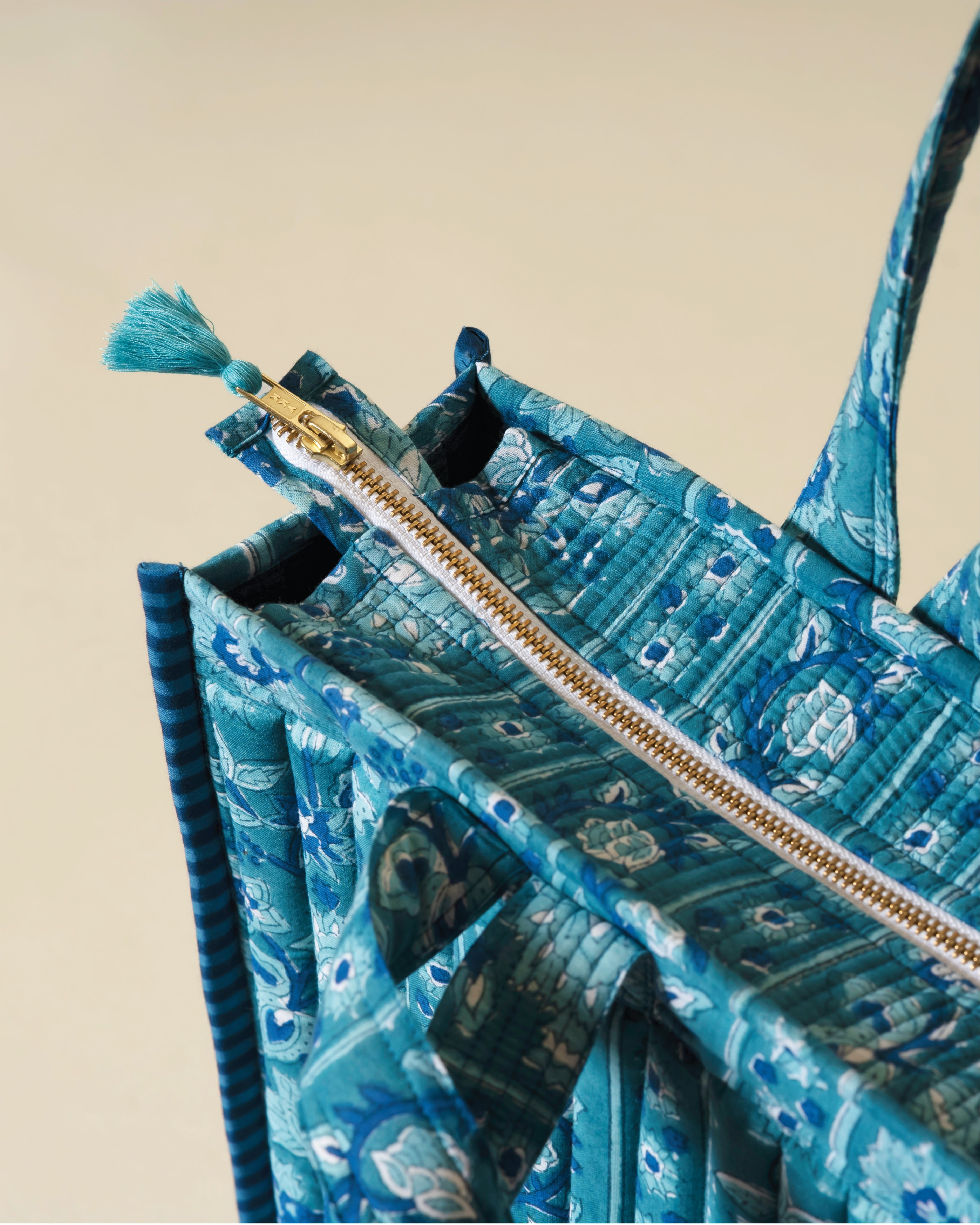 Coastal Crush - Handblock Printed Quilted Tote Bag