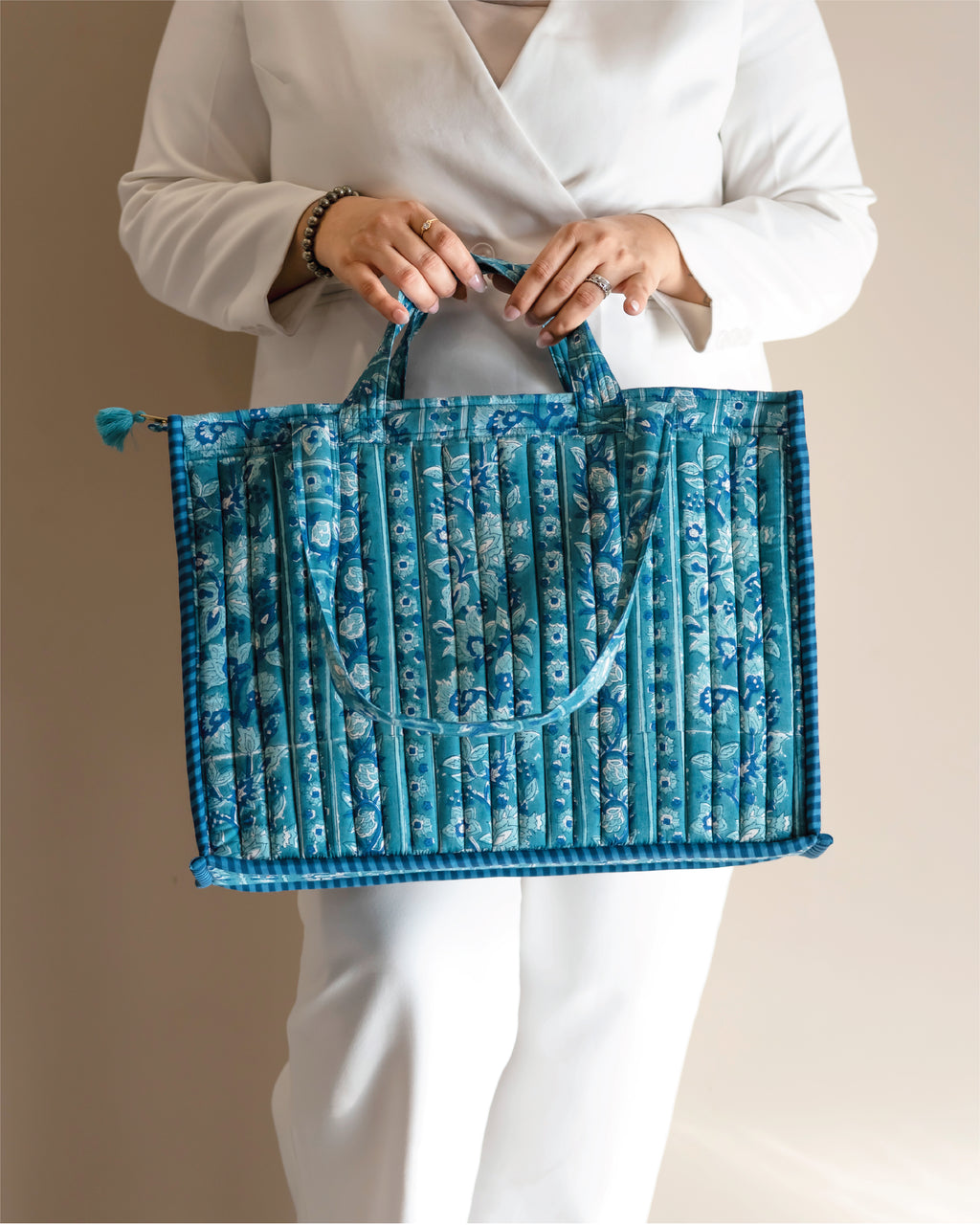 Coastal Crush - Handblock Printed Quilted Tote Bag