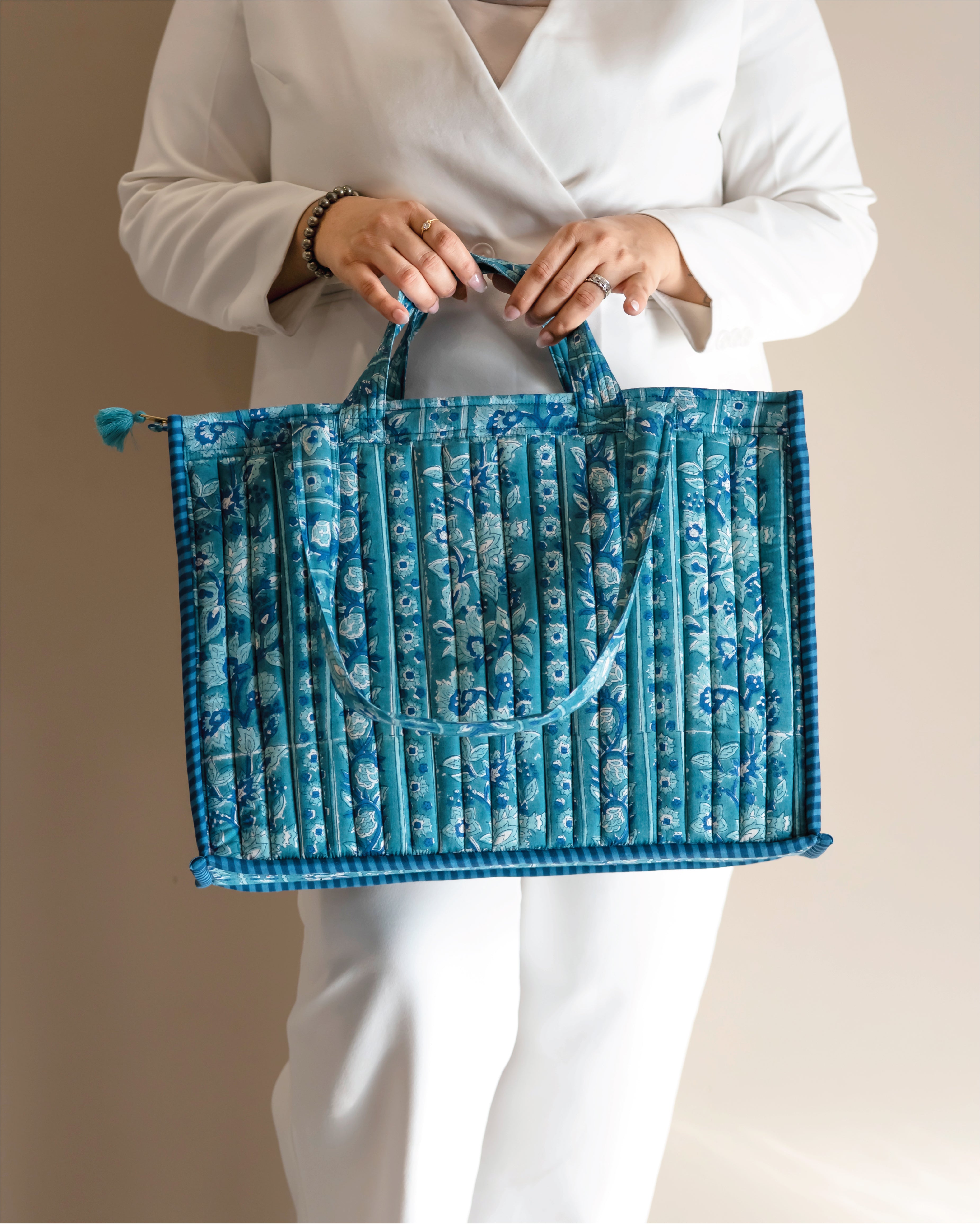 Coastal Crush - Handblock Printed Quilted Tote Bag