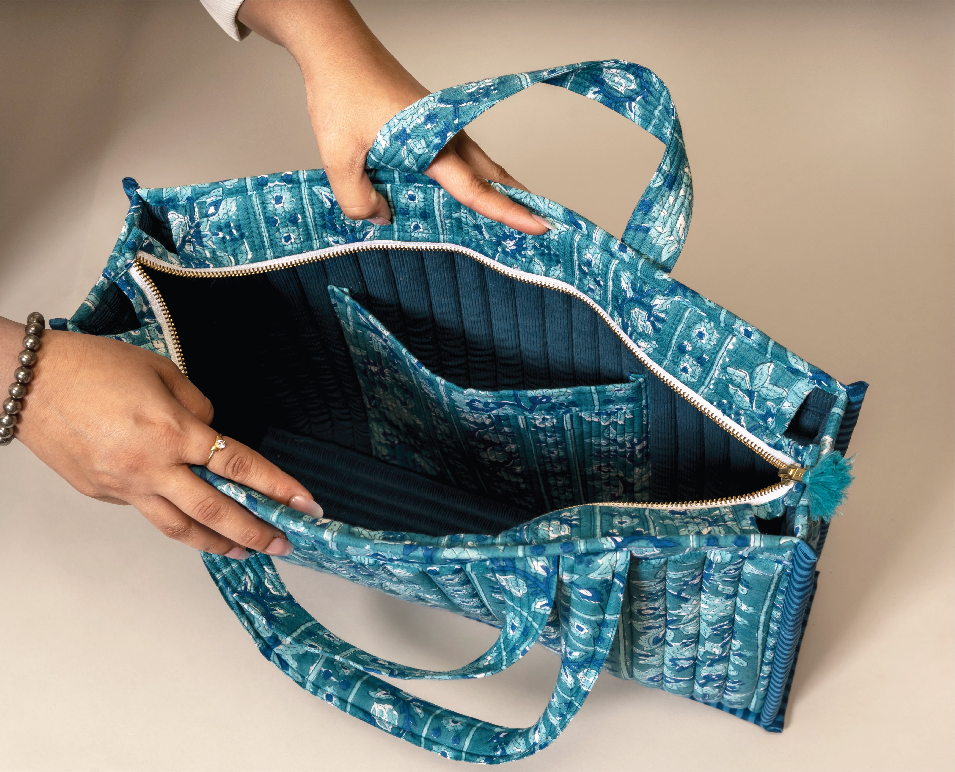Coastal Crush - Handblock Printed Quilted Tote Bag