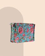 Coral Blue - Handblock Printed Quilted Pouch Trio