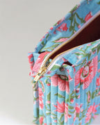 Coral Blue - Handblock Printed Quilted Pouch Trio