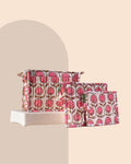 Cotton Candy - Handblock Printed Quilted Pouch Trio