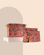 Crimson Sorbet - Handblock Printed Quilted Pouch Trio
