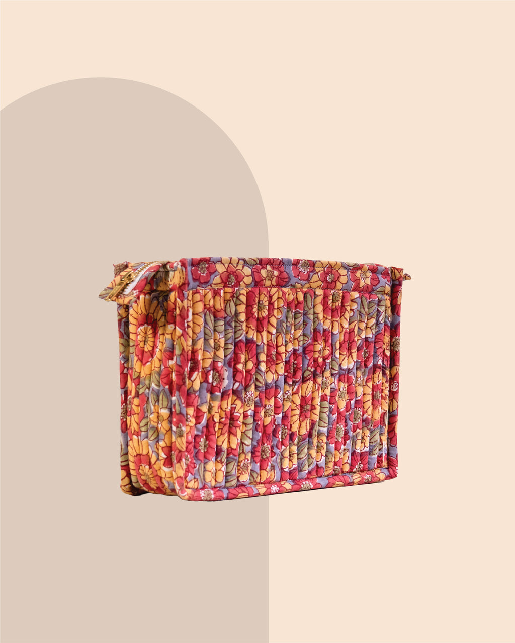 Crimson Sorbet - Handblock Printed Quilted Pouch Trio