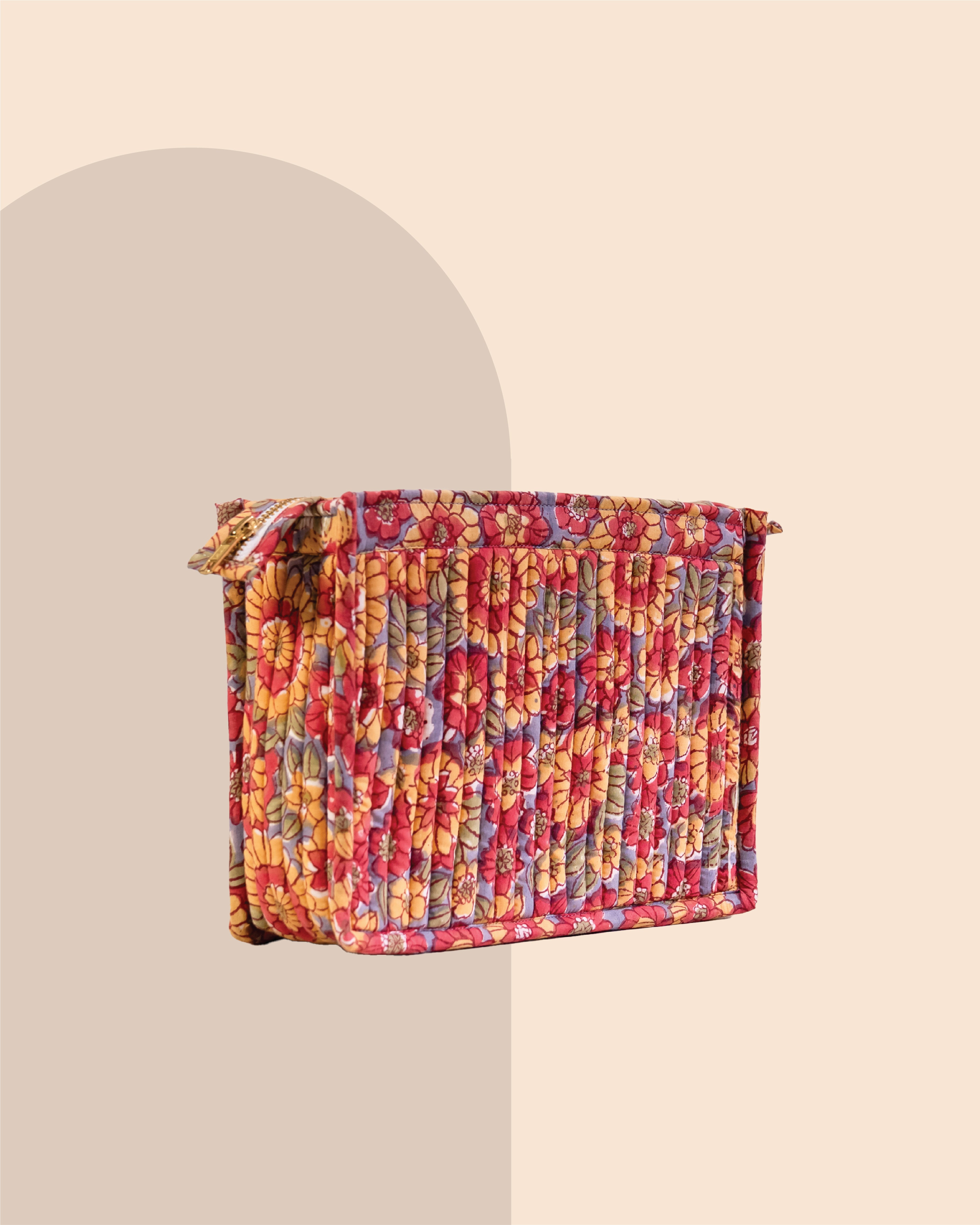 Crimson Sorbet - Handblock Printed Quilted Pouch Trio