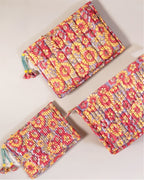 Crimson Sorbet - Handblock Printed Quilted Pouch Trio