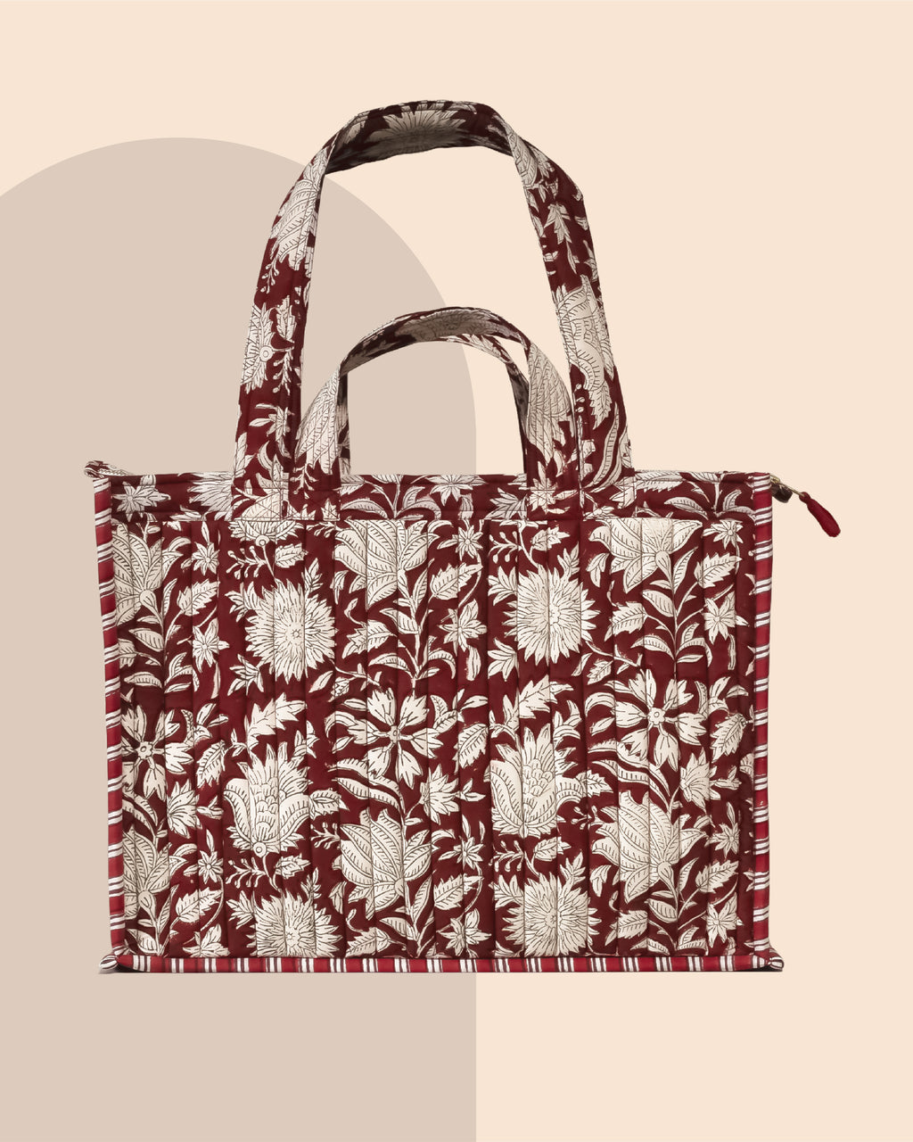 Crimson Crush- Handblock Printed Quilted Tote Bag