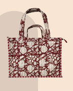 Crimson Crush- Handblock Printed Quilted Tote Bag