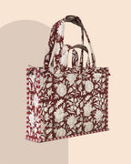 Crimson Crush- Handblock Printed Quilted Tote Bag