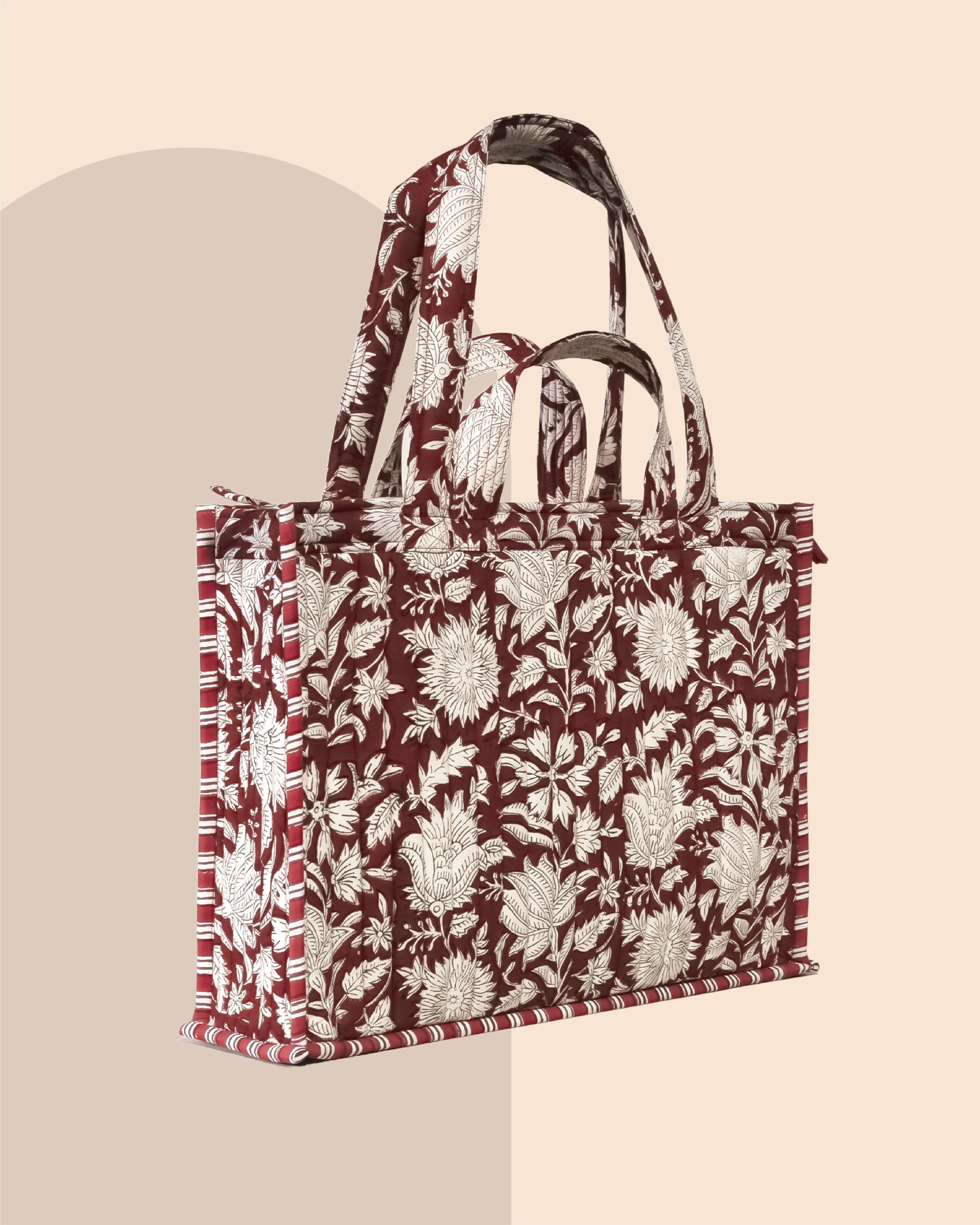Crimson Crush- Handblock Printed Quilted Tote Bag