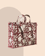 Crimson Crush- Handblock Printed Quilted Tote Bag