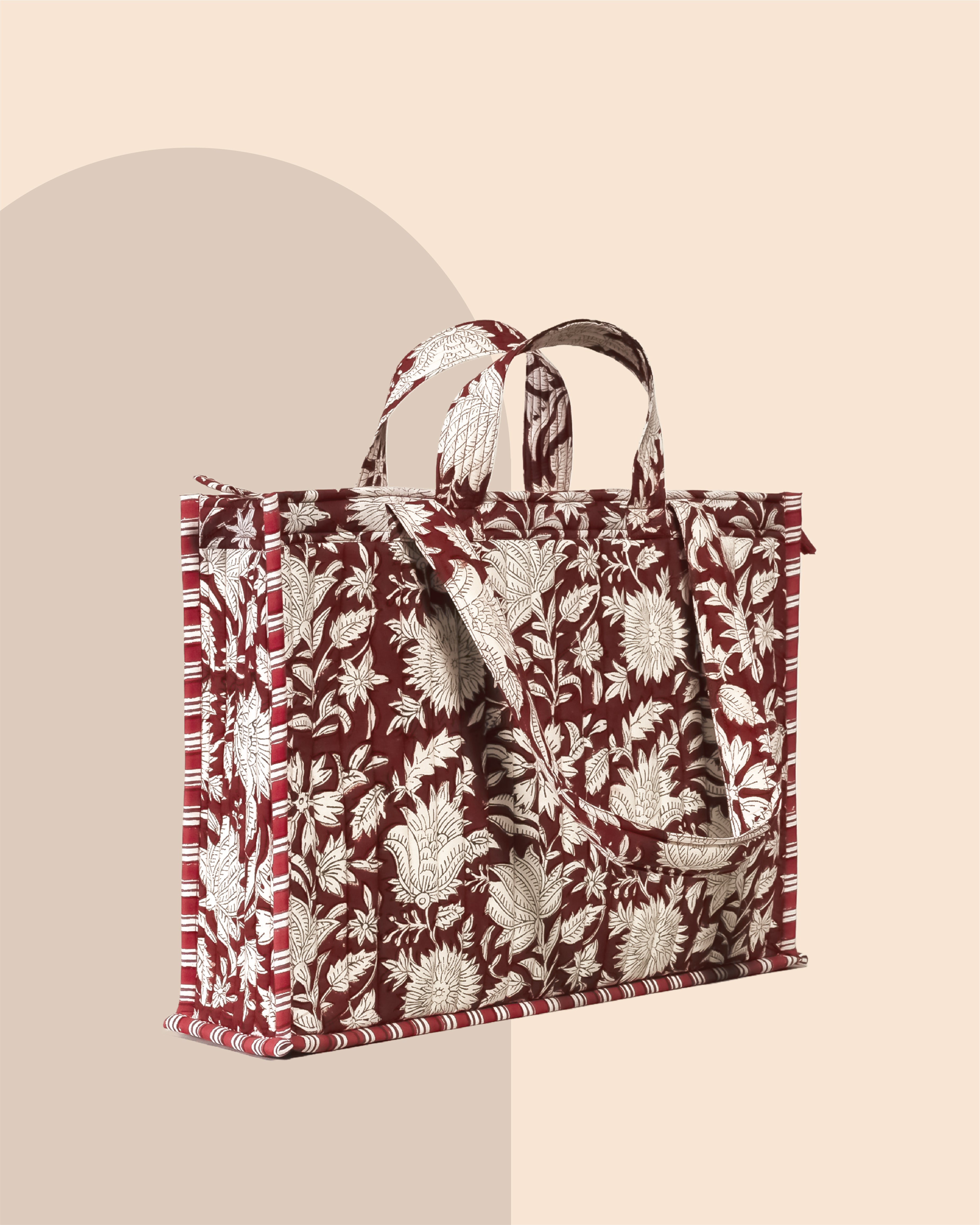 Crimson Crush- Handblock Printed Quilted Tote Bag